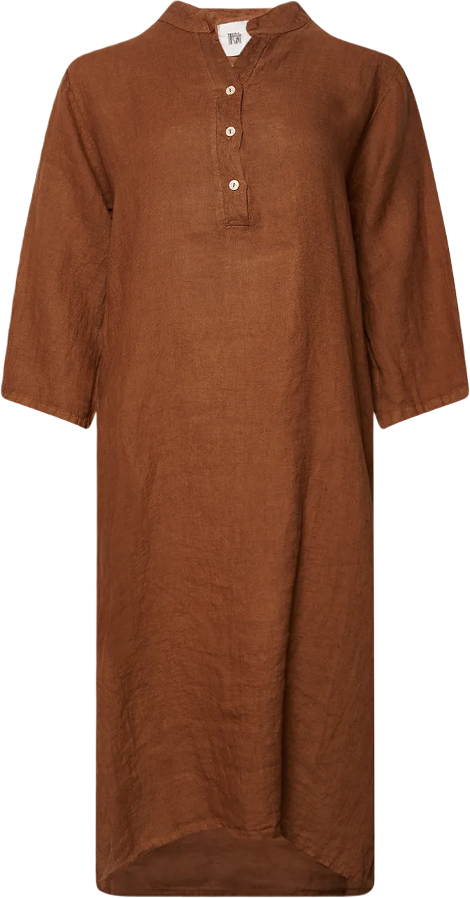 18970p,  Long Shirt Dress With Pocket, Linen - New Camel