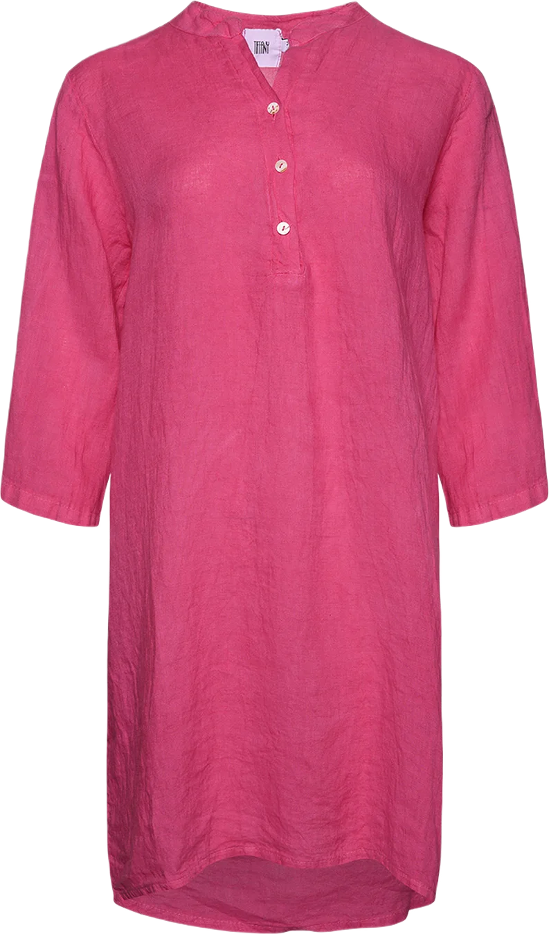 17690p, Shirt Dress With Pocket, Linen - Pink Fucsia