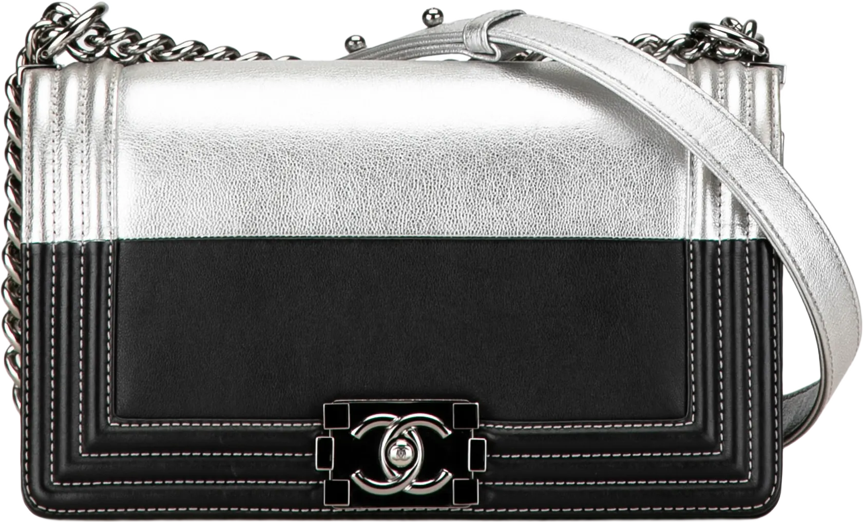 Chanel Medium Bicolor Goatskin And Calfskin Boy Flap