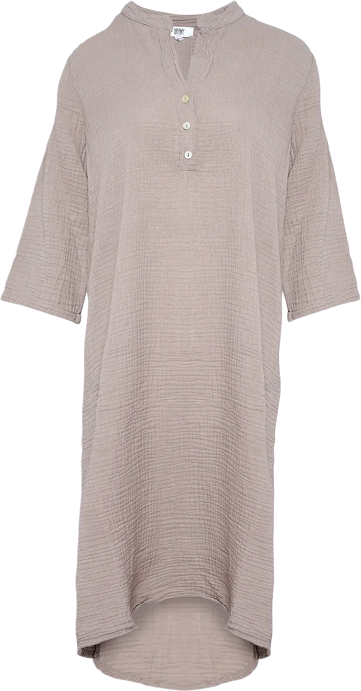 18970p, Long Shirt Dress With Pocket, Double Cotton - Nougat