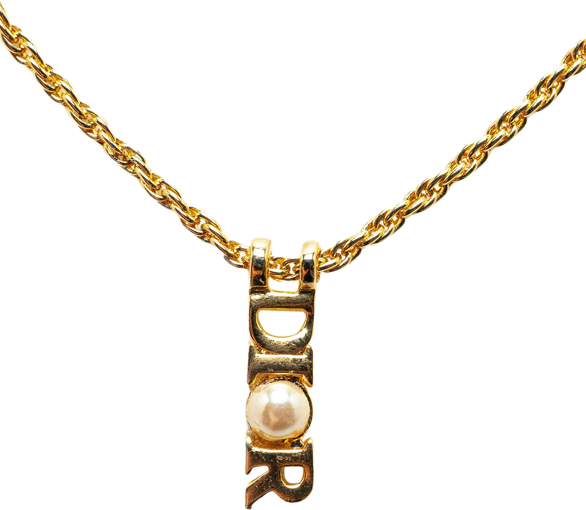 Dior Logo Faux Pearl Pendant Necklace