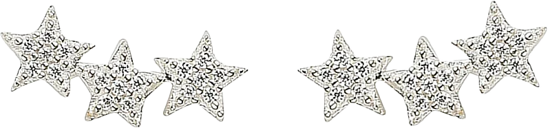 Snap Earrings Triple Star Stone Silver Crystal