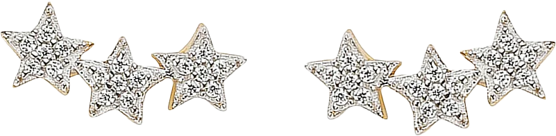 Snap Earrings Triple Star Stone Gold Crystal