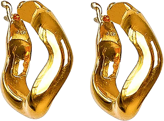 Bolded Wavy Earrings Shiny Gold