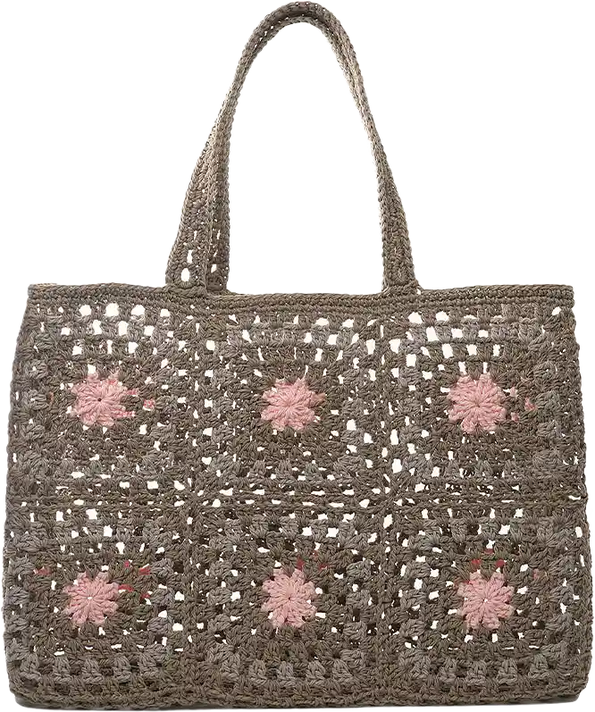 Grids Crochet Basket Sand-Pink