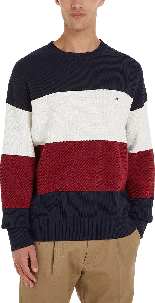 TEXTURED COLORBLOCK CREW NECK