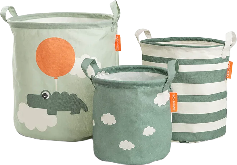 Storage basket set 3 pcs Happy clouds Green