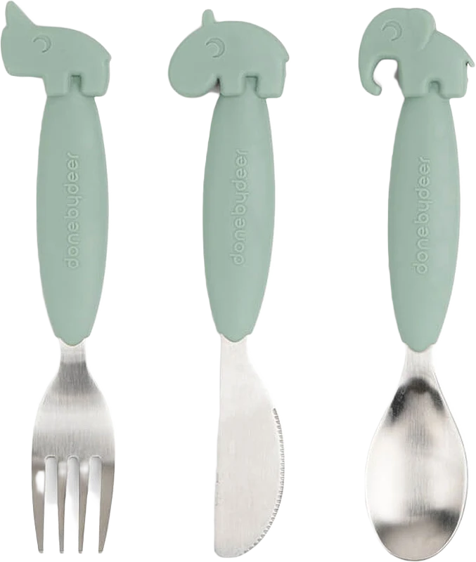 Easy-grip cutlery set Deer friends Green