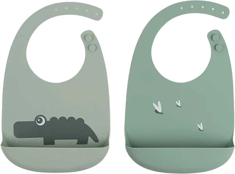 Silicone bib 2-pack Croco Green