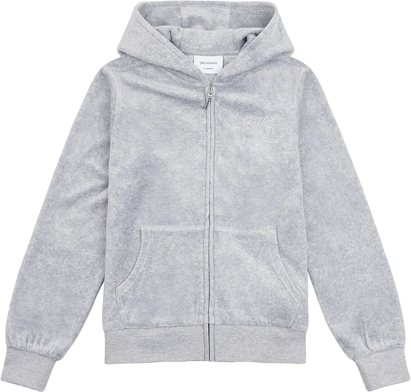 Sweater Diamante Velour Zip Thru Hoodie