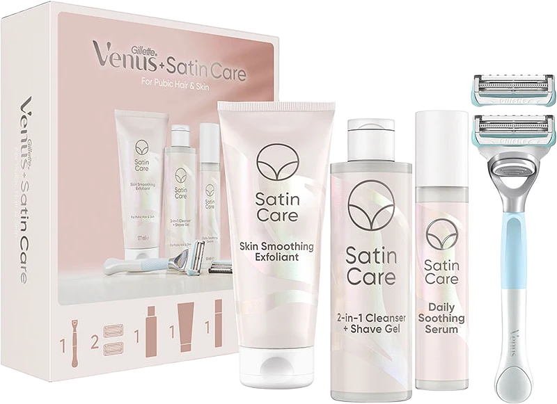 Venus & Satin Care rakhyvel för intimområdet, rakblad, gel, exfoliant, serum