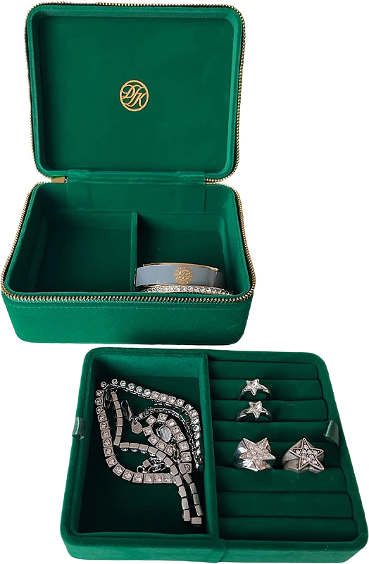 GREEN VELVET JEWELRY BOX