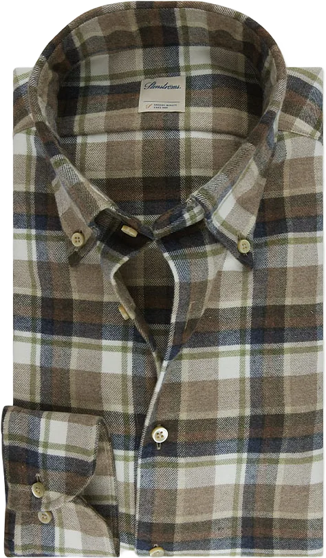 Beige Checked Flannel Shirt