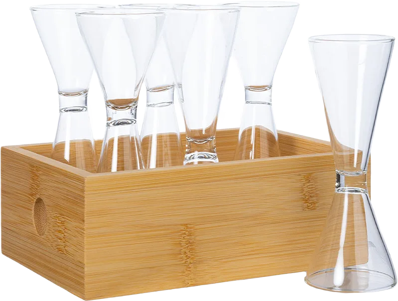 Nature snapsglas i bambubox, 6-pack