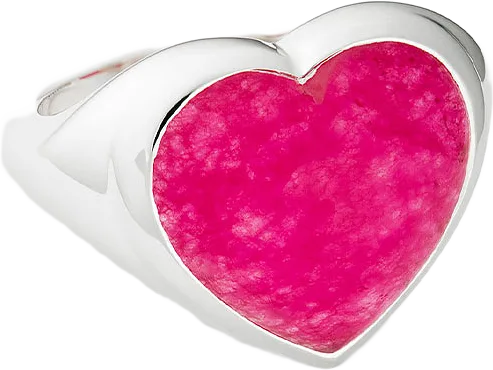 La La Love Big Heart Ring Silver Pink Quartz