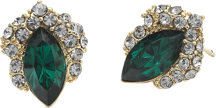 Petite Camille Stud Earrings - Emerald / Black diamond