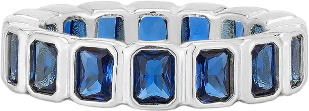 Bezel Emerald Ballier Ring - Blue Sapphire - Silver