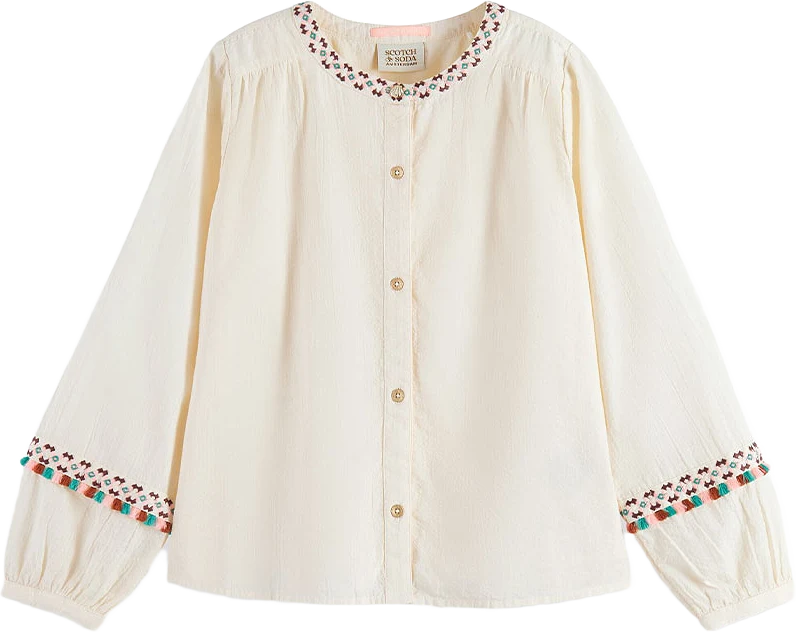 Neon pop embroidered long-sleeved top