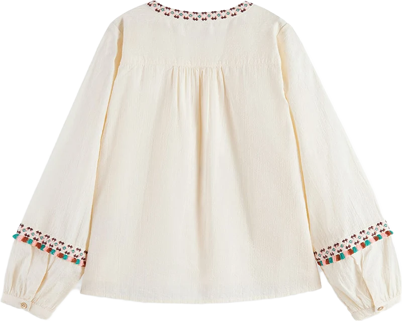 Neon pop embroidered long-sleeved top