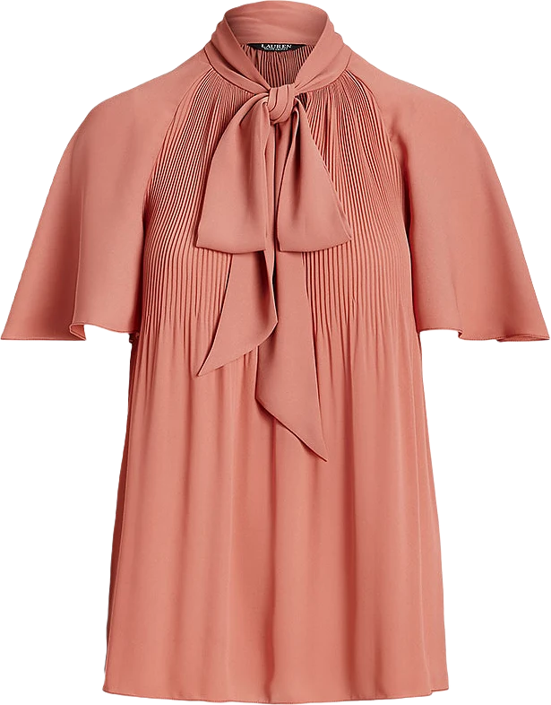 Pleated Georgette Tie-Neck Blouse