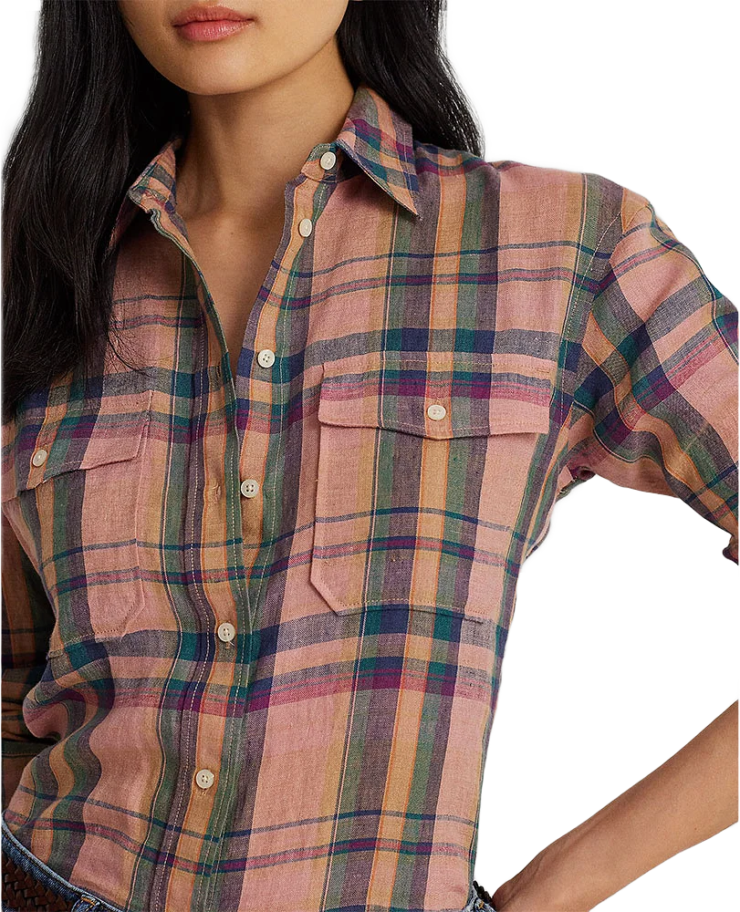 Checked Plaid Linen Shirt