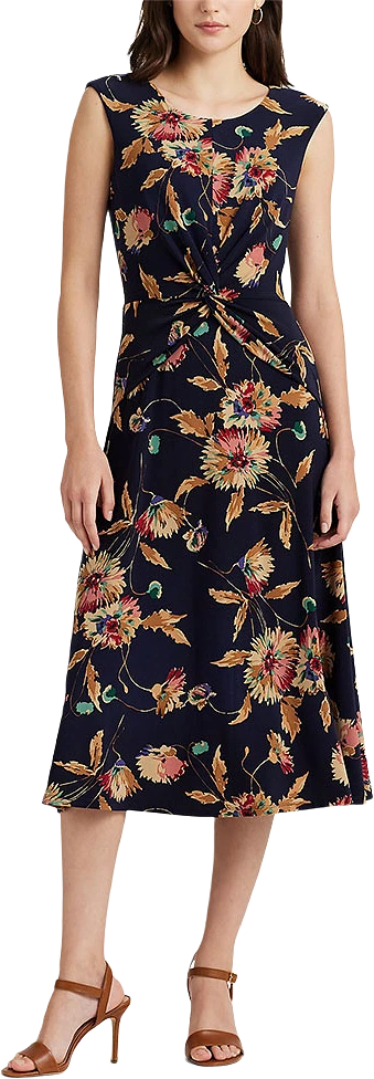 Floral Twist-Front Stretch Jersey Dress