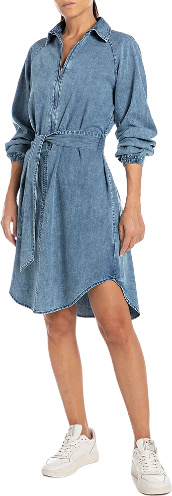 Shirt Dress in Denim with Zipper and Belt