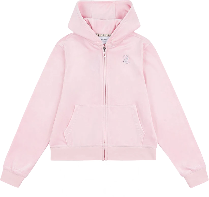 Sweater Diamante Velour Zip Thru Hoodie