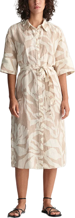 REL PALM PRINT LINEN SHIRT DRESS