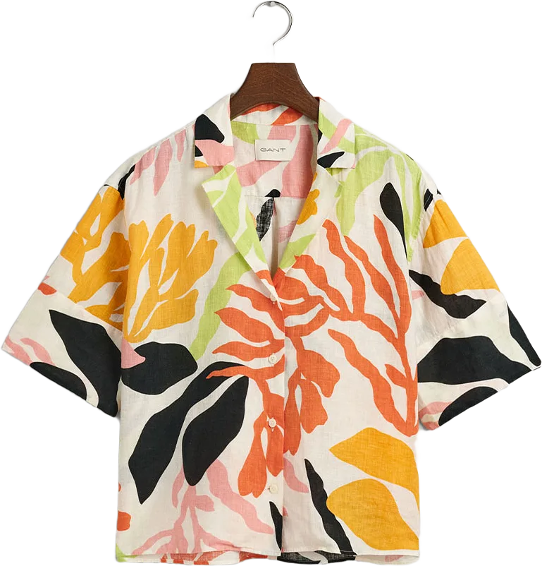 REL PALM PRINT SS LINEN SHIRT