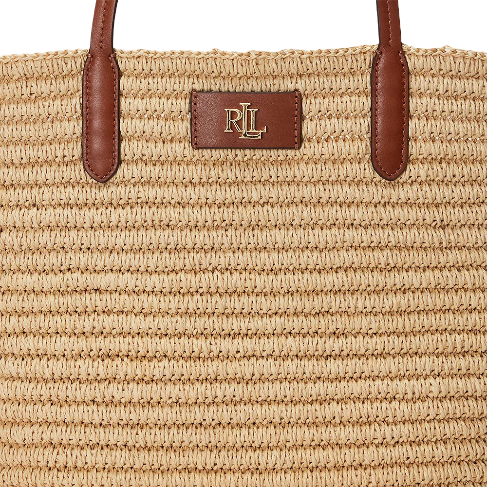 Leather-Trim Straw Large Brie Tote Bag