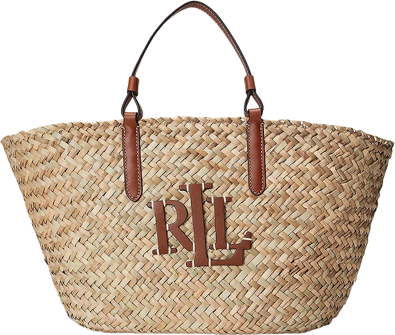 Leather-Trim Straw Medium Shelbie Tote