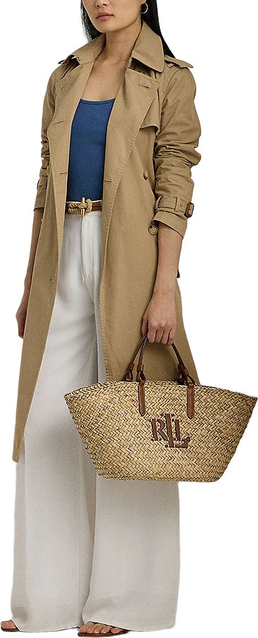 Leather-Trim Straw Medium Shelbie Tote