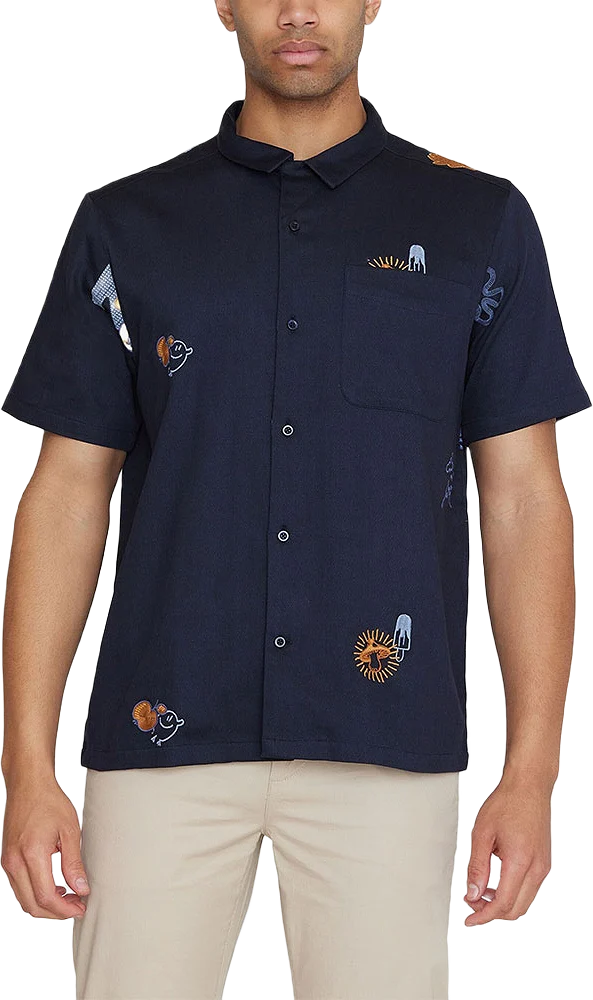 Box fit short sleeve shirt with embroidery