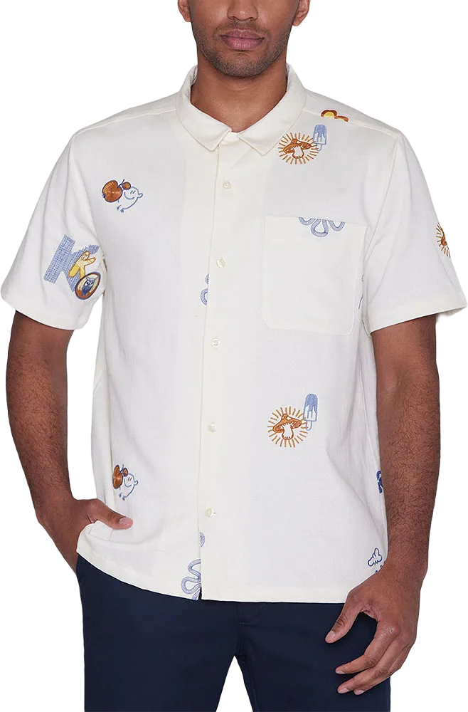 Box fit short sleeve shirt with embroidery