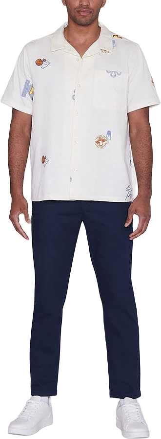 Box fit short sleeve shirt with embroidery