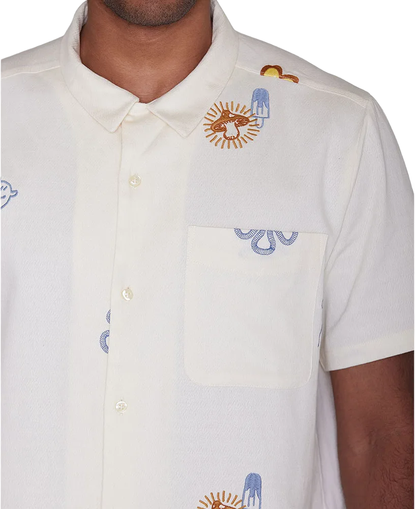Box fit short sleeve shirt with embroidery