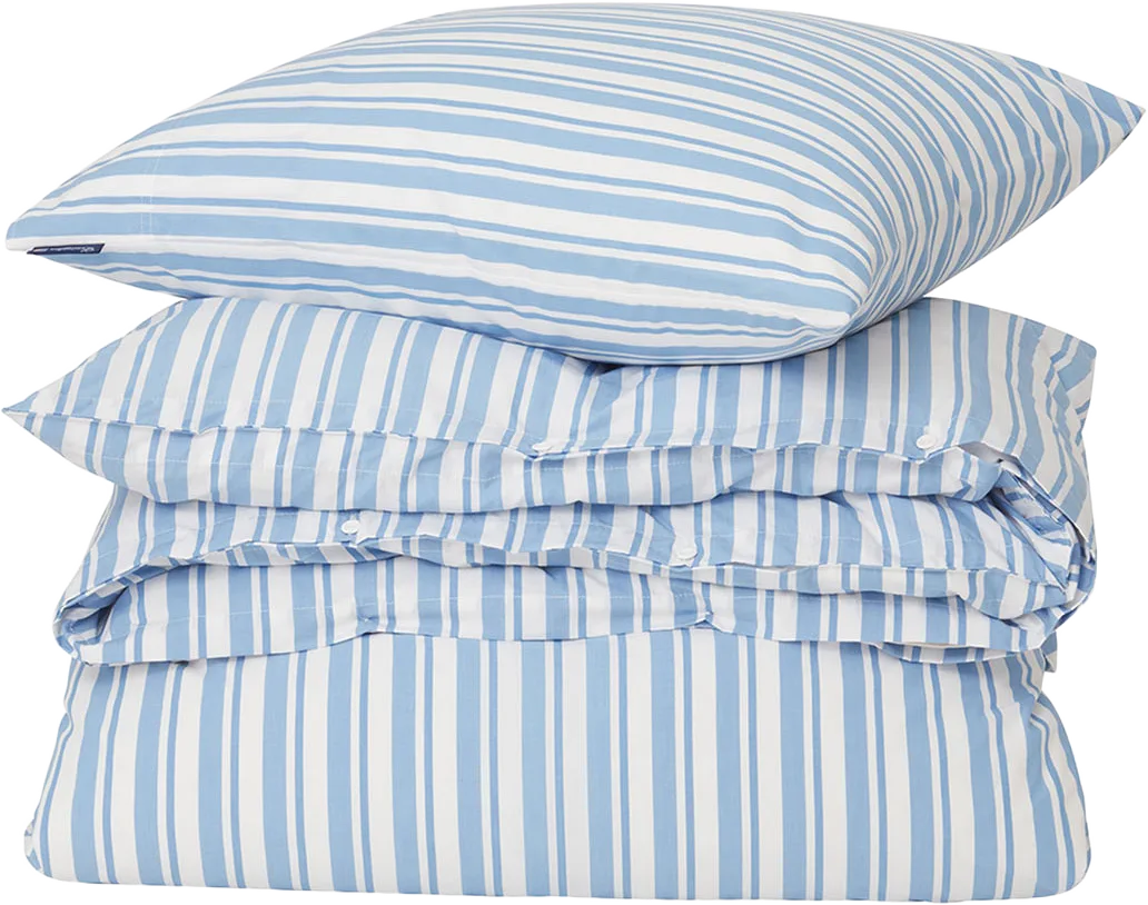 White/Blue Striped Cotton Poplin Bed Set