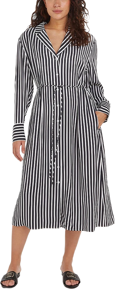 FLUID STRIPE LONG-SLEEVED MIDI SHIRT DRESS