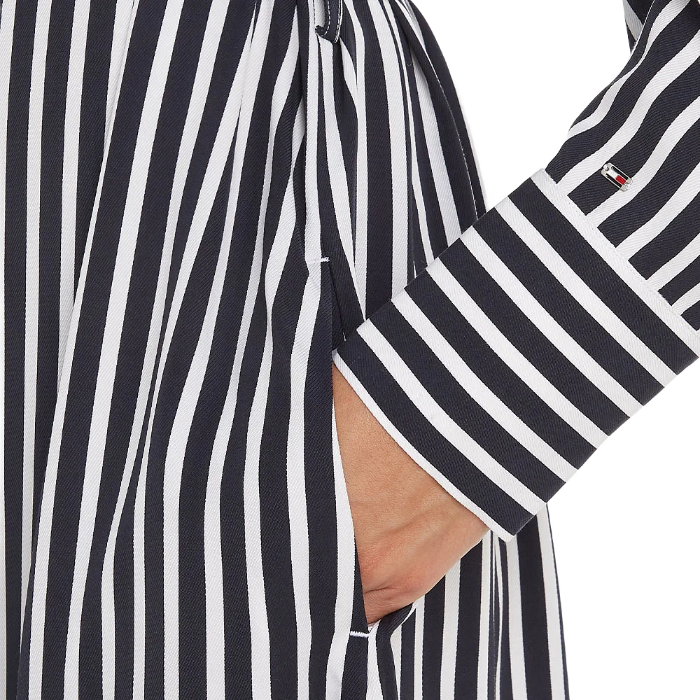 FLUID STRIPE LONG-SLEEVED MIDI SHIRT DRESS