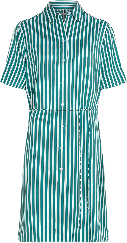 FLUID STRIPE SHORT-SLEEVED KNEE SHIRT DRESS