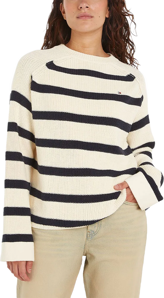 COTTON CARDIGAN STITCH CREW NECK SWEATER