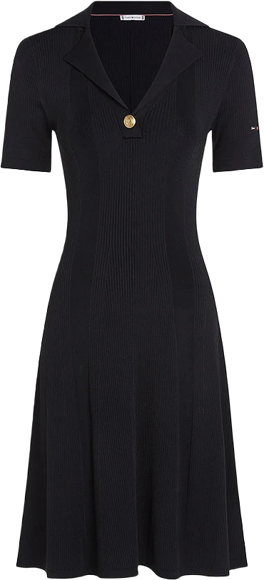 RIBBED BUTTON POLO DRESS