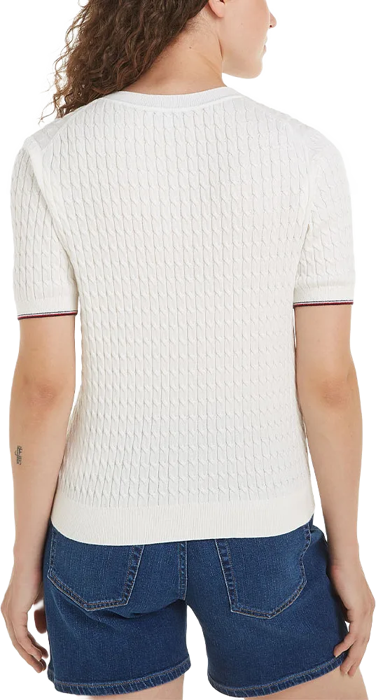 COTTON CABLE CREW NECK SHORT-SLEEVED SWEATER