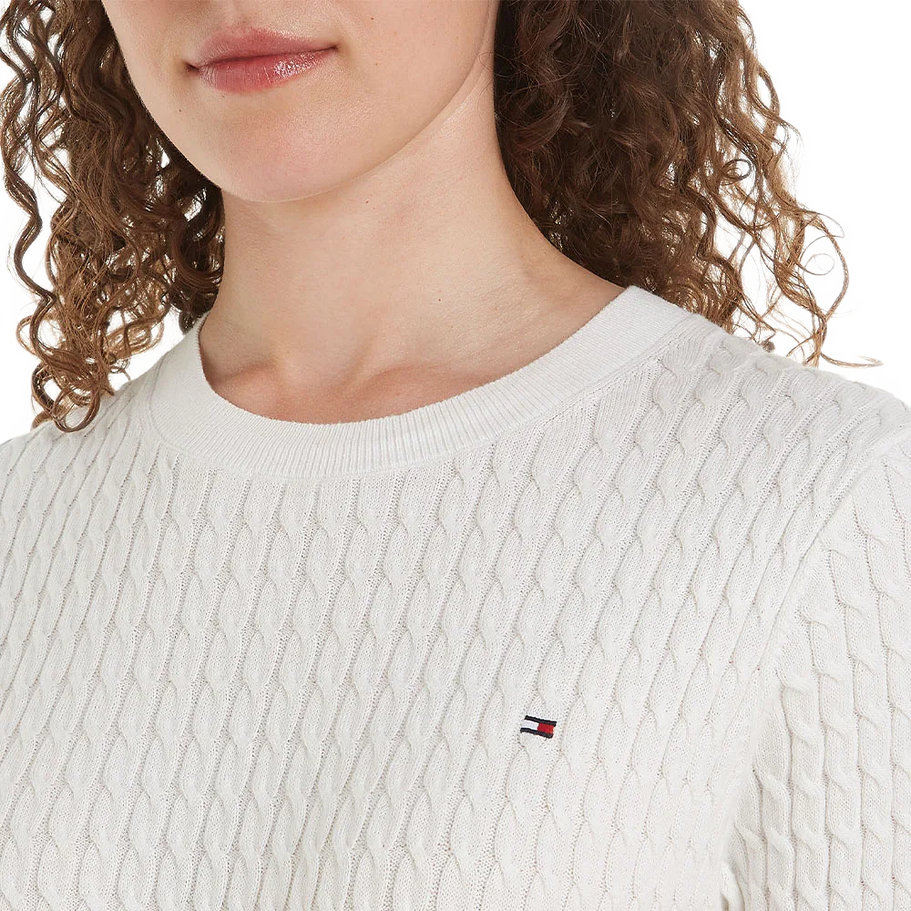 COTTON CABLE CREW NECK SHORT-SLEEVED SWEATER