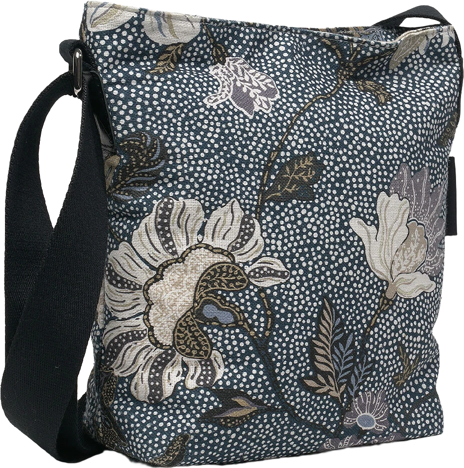 Shoulder Bag Denim Blue Flower Linen