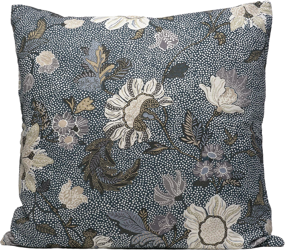 Cushion Cover 50x50 Denim Blue Flower Linen