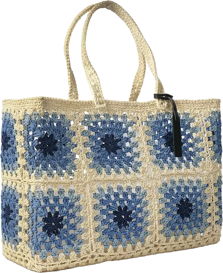 Grids Crochet Basket White-Blue