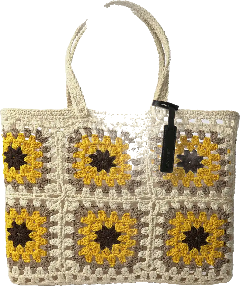 Grids Crochet Basket White-Yellow