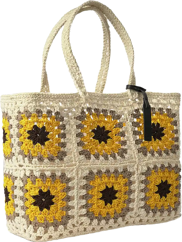 Grids Crochet Basket White-Yellow